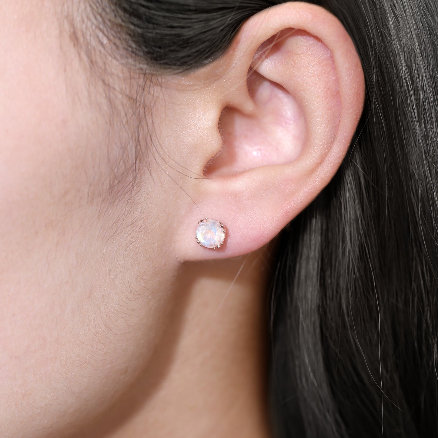 18k Gold Earrings High-End Sense Elegant Natural Cream Blue Moonstone Rose Gold Earrings9/10/14k Gold Earrings