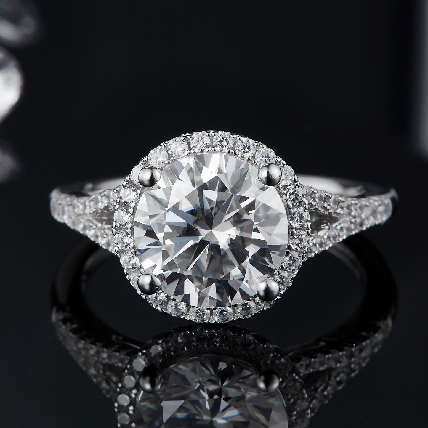 GRA Certificate Moissanite2/3Carat Ring Light Luxury925Silver Double-Arm round Bag Carat Gemstone Ring