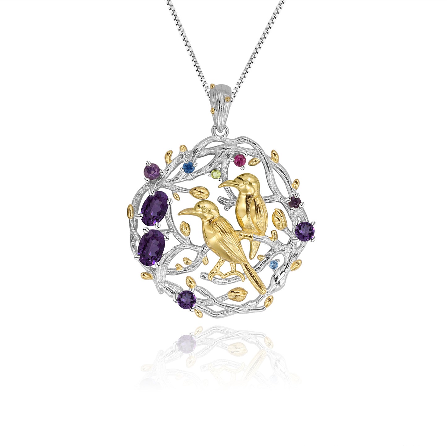 Designer Style High-End Personality Pendant Natural Style Little Bird Design925Silver Natural Gemstone Necklace Pendant
