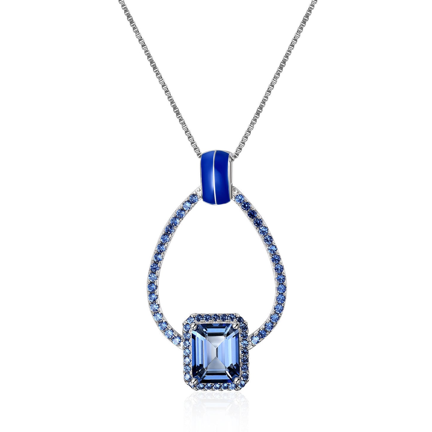 Vintage Style Jewelry Design Long Necklace s925Silver Inlaid Natural Gemstone Topaz Necklace Pendant