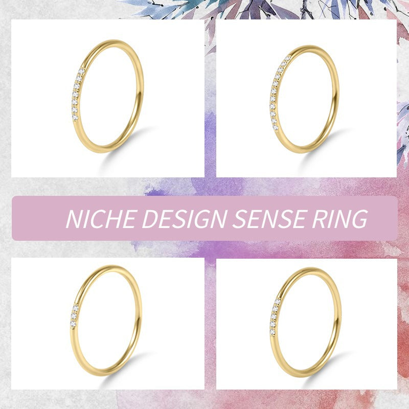 Minimalist Japanese and Korean Style s925Sterling Silver Moissanite Ring Thin Gold Dawn Series Small Ring TikTok