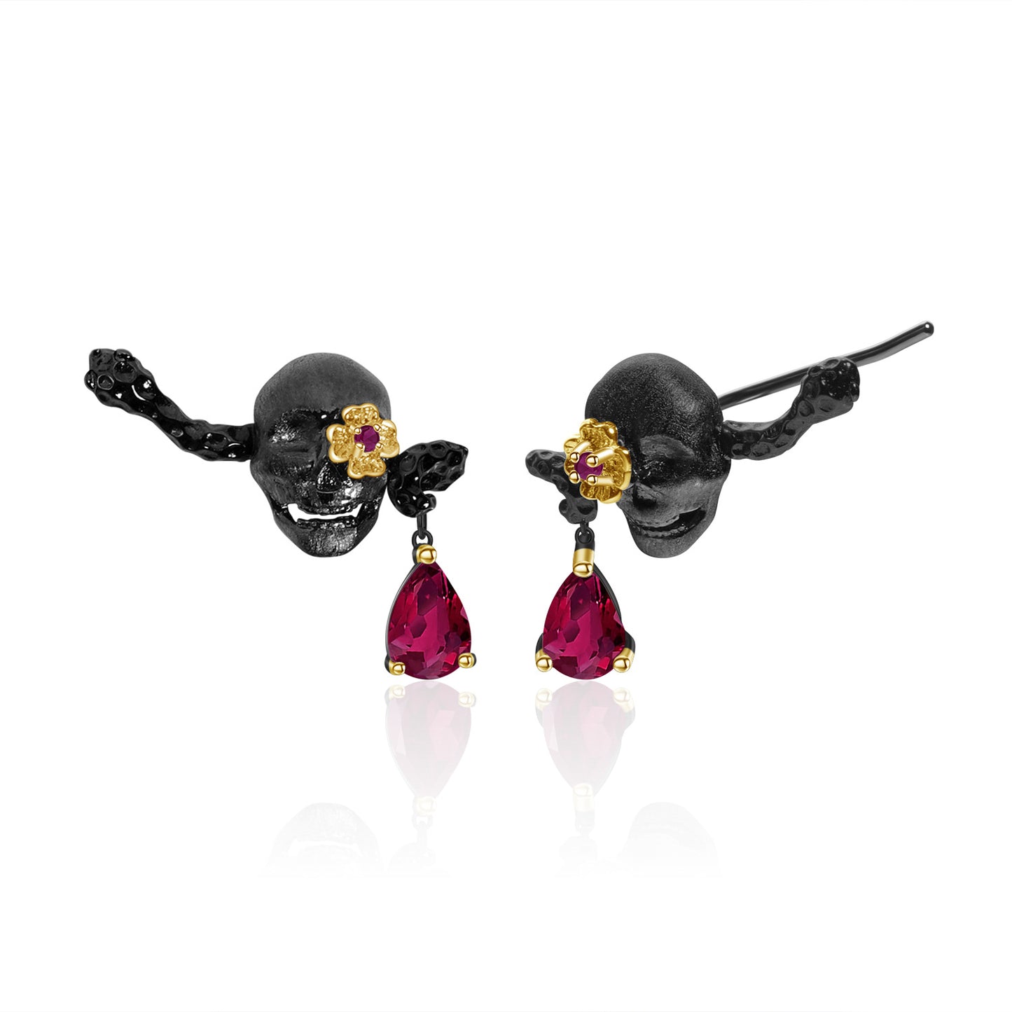 Dark Style Designer Skull Jewelry Three-Piece Set Halloween Outfit925Silver Gemstone Ring Earrings Pendant