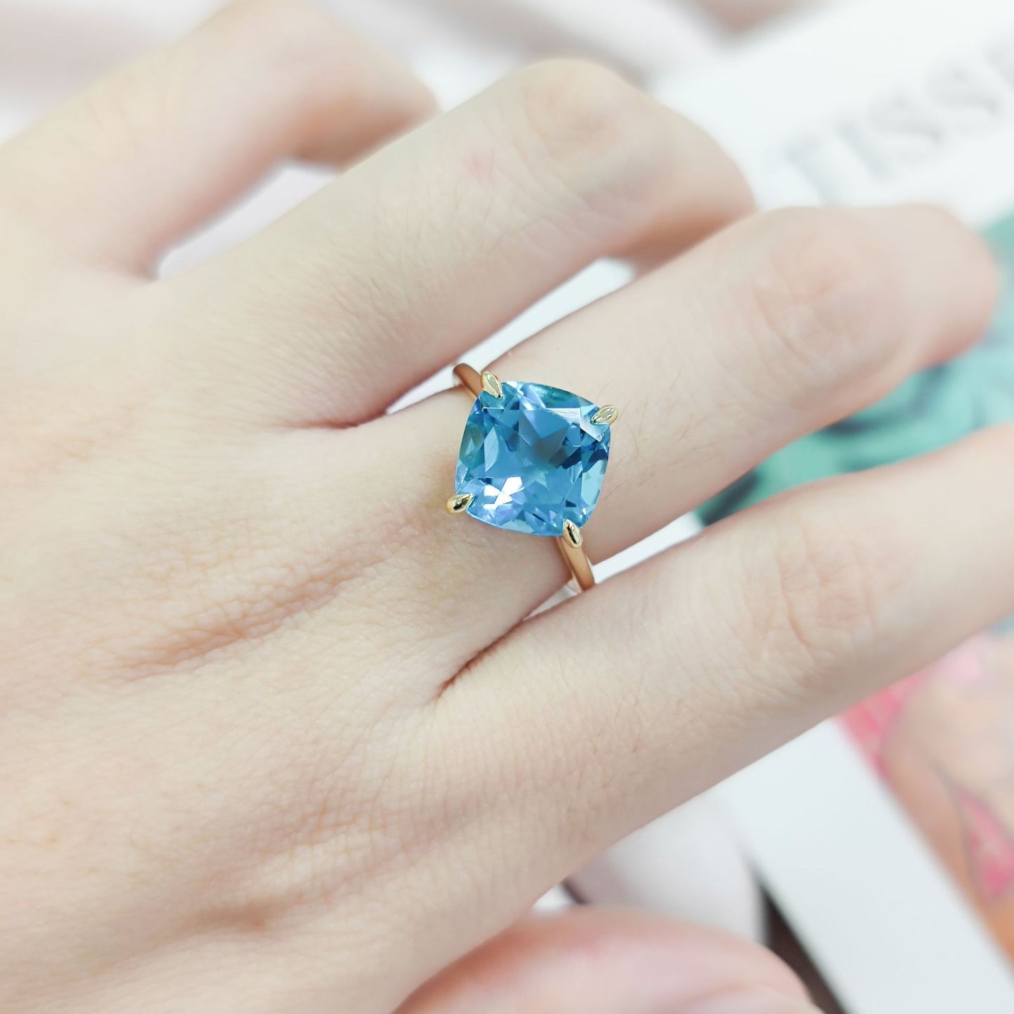 Casual Style s925Sterling Silver Ring Inlaid with Natural Topaz and Citrine Sugar Cube Ring4Carat Gemstone Ring