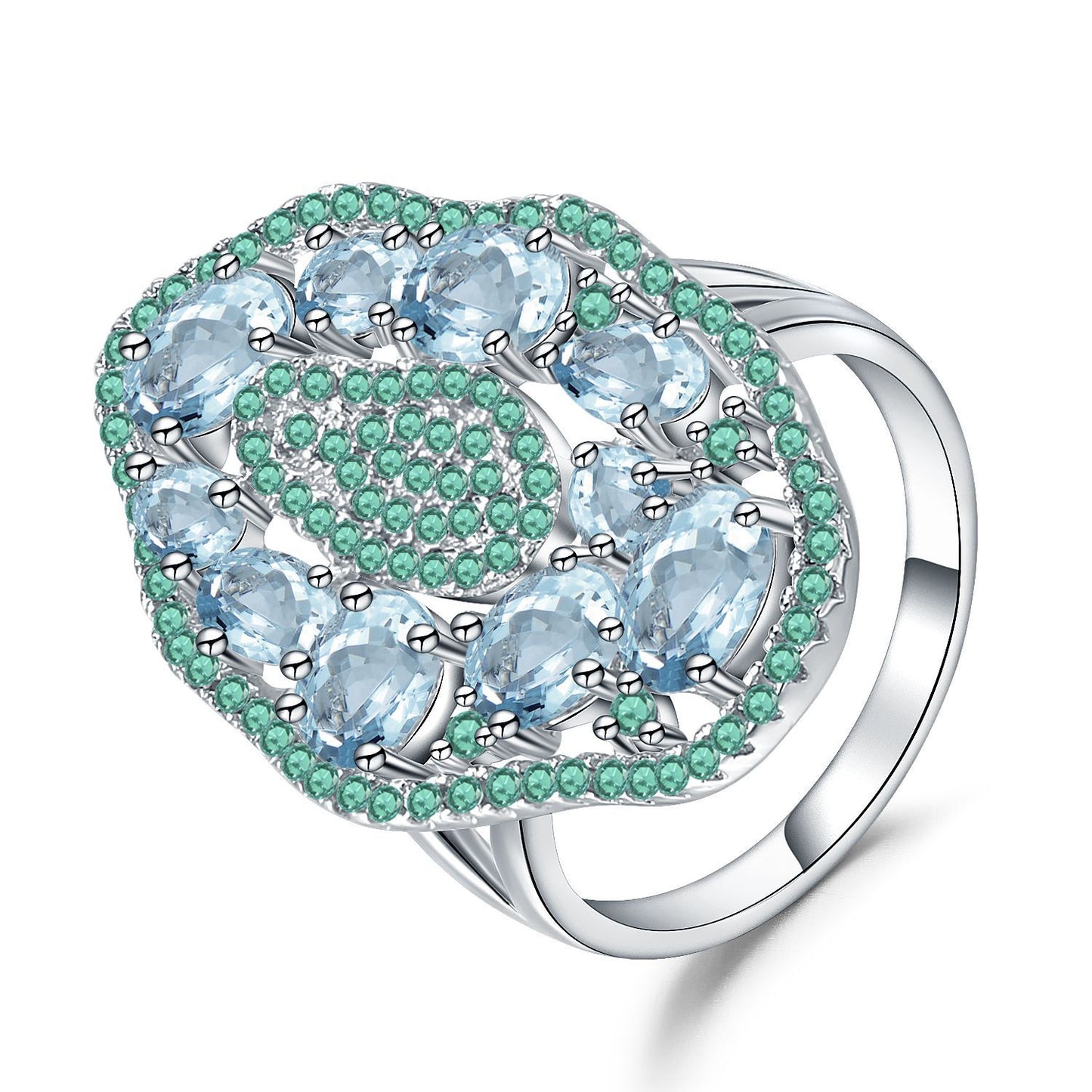 Italian Craft Jewelry Designer Ring Vintage Luxury s925Silver Natural Gemstone Topaz Ring