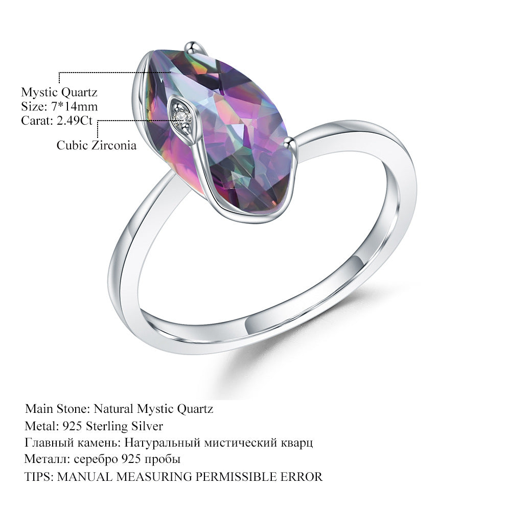 Luxurious and Unique Natural Topaz Ring Fashion Design s925Sterling Silver Inlaid Natural Gemstone Ring