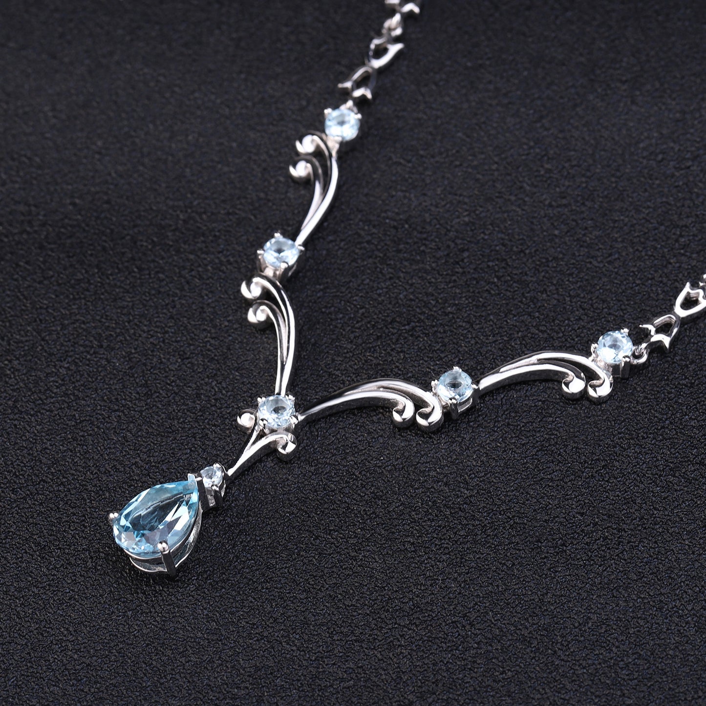 Luxury Natural Topaz Necklace High-Grade Sweater Chain s925Sterling Silver Inlaid Sapphire Necklace Pendant