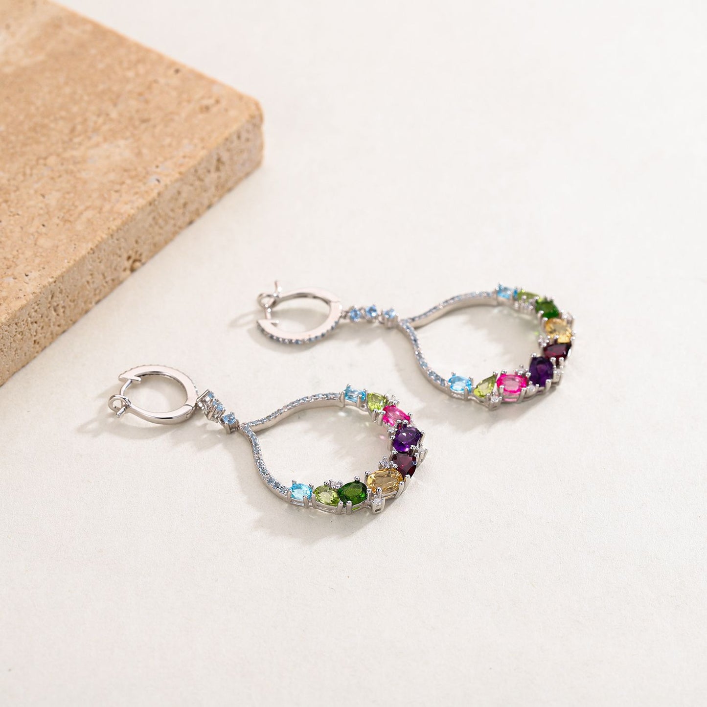 Exaggerated High-End Design Earrings Colorful Gemstone Earrings Natural Topaz High Aesthetic Value925Sterling Silver Earrings
