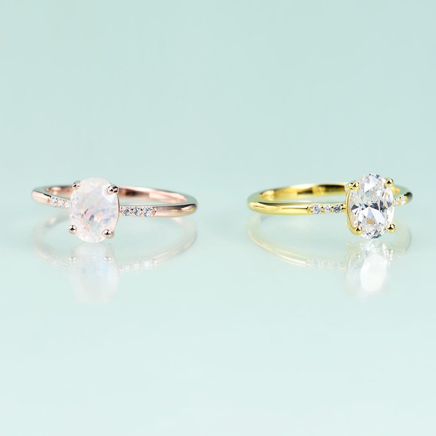 Affordable luxury fashion S925Sterling Silver Inlaid Natural Moonstone Ring Elegant and Simple Gemstone Rose Gold Ring