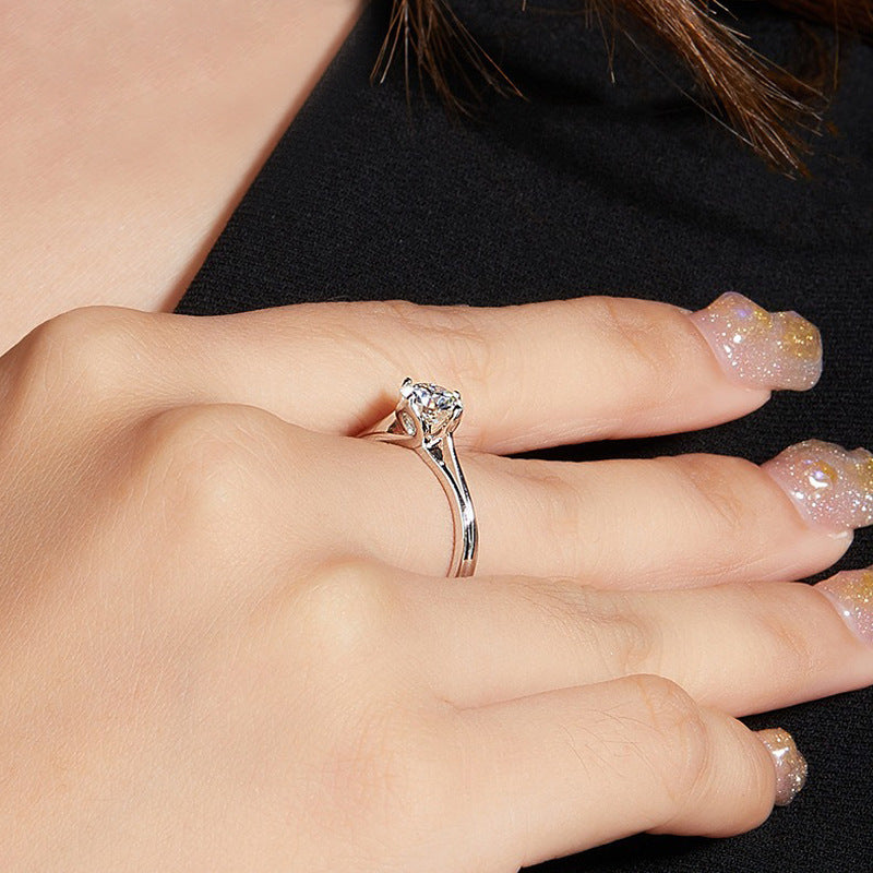 Extended Arm Lotus Flower Ring round D Color s925Sterling Silver Inlaid1Carat Moissanite Wedding Ring Light Luxury