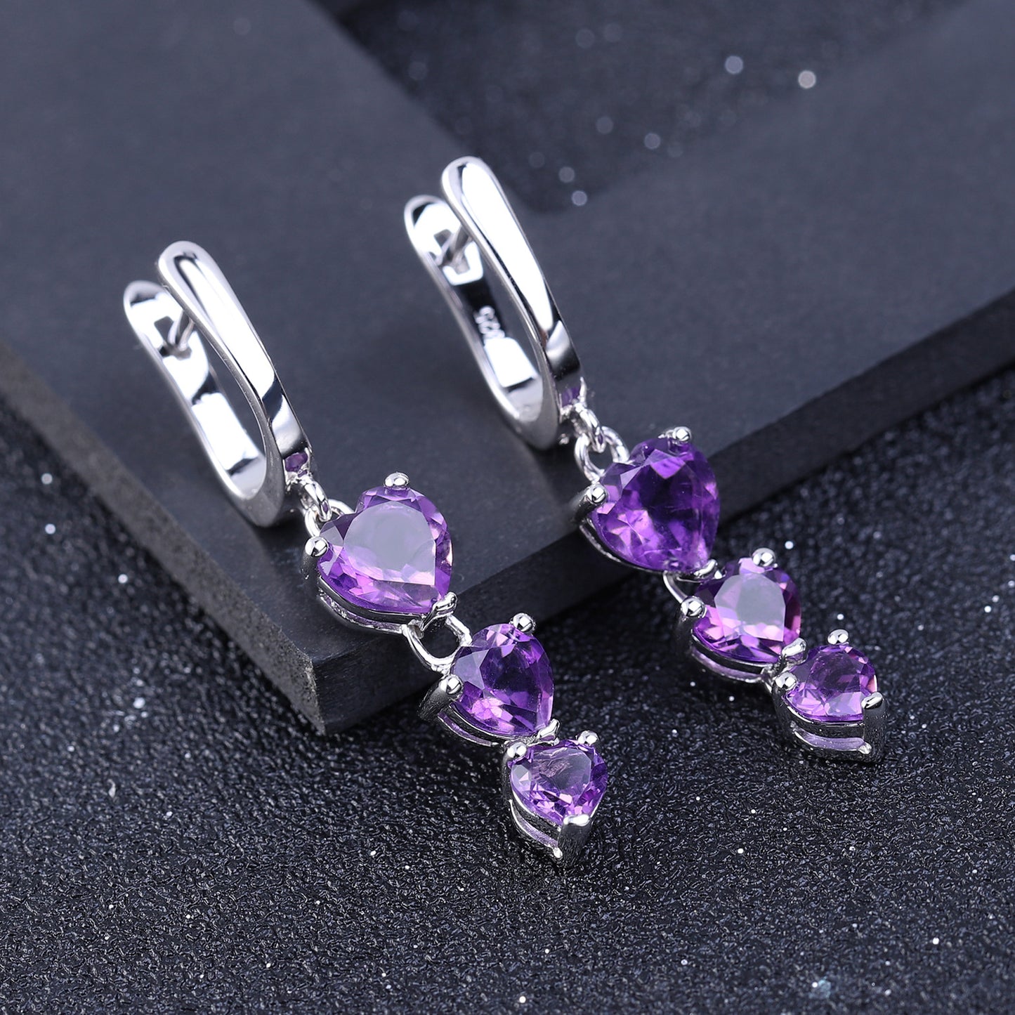 Natural Stone Earrings Holiday Gift Retro Inlaid Gemstone s925Silver Amethyst Earrings Jewelry