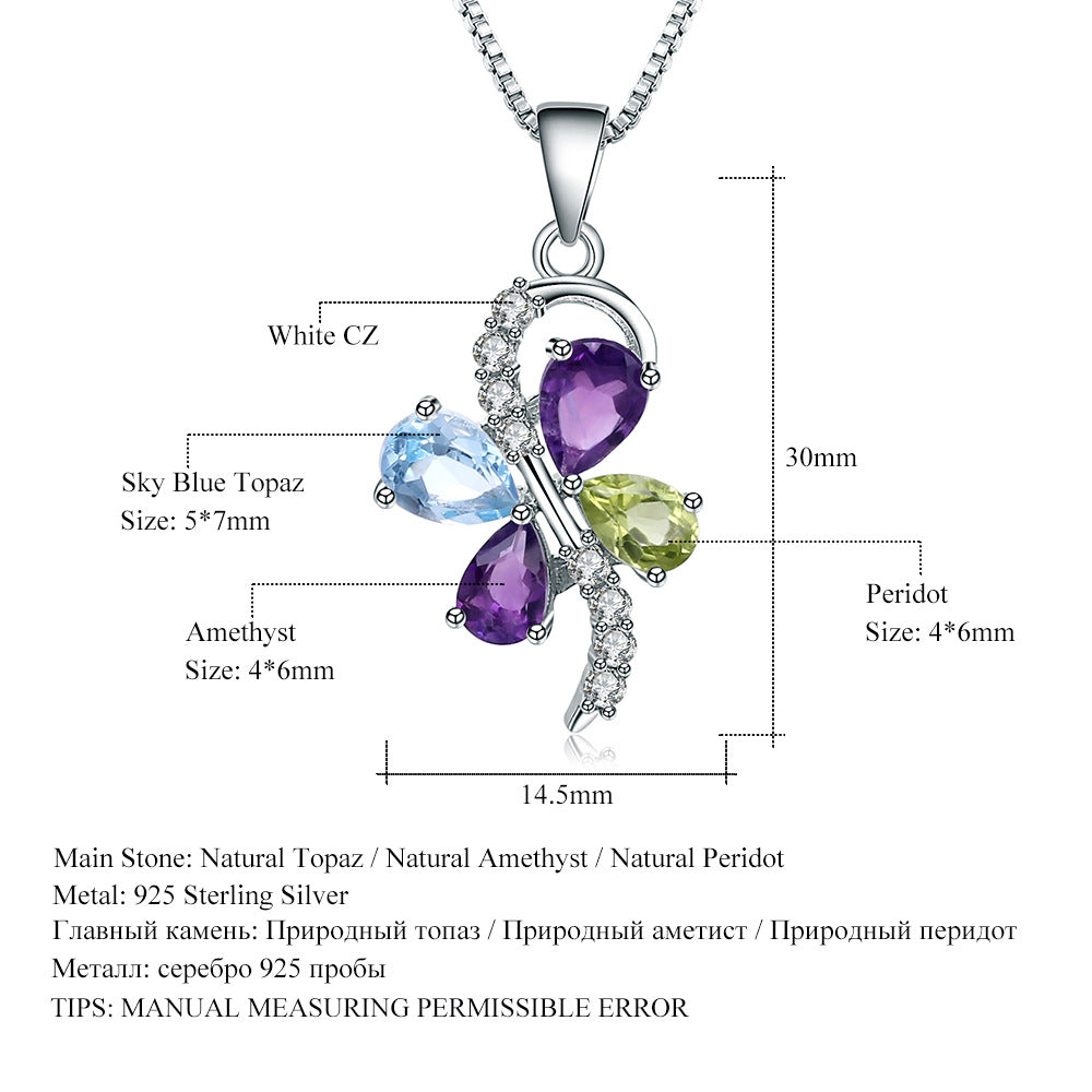 Light Luxury s925Sterling Silver Inlaid Gemstone Necklace with Unique Fashion Design and High-end Feel Natural Gemstone Pendant Necklace