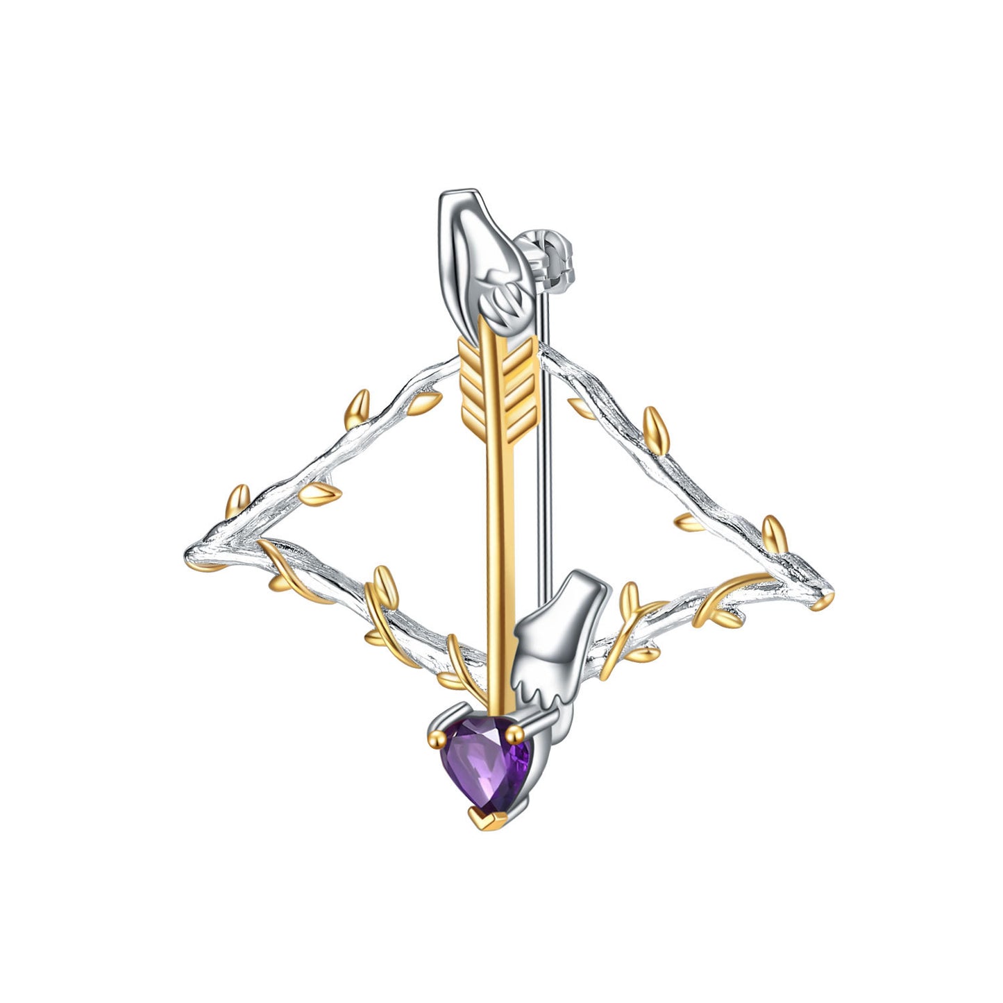 Cupid Bow and Arrow Design Natural Gemstone Brooch s925Silver Inlaid Garnet Brooch Pendant Dual-use Style