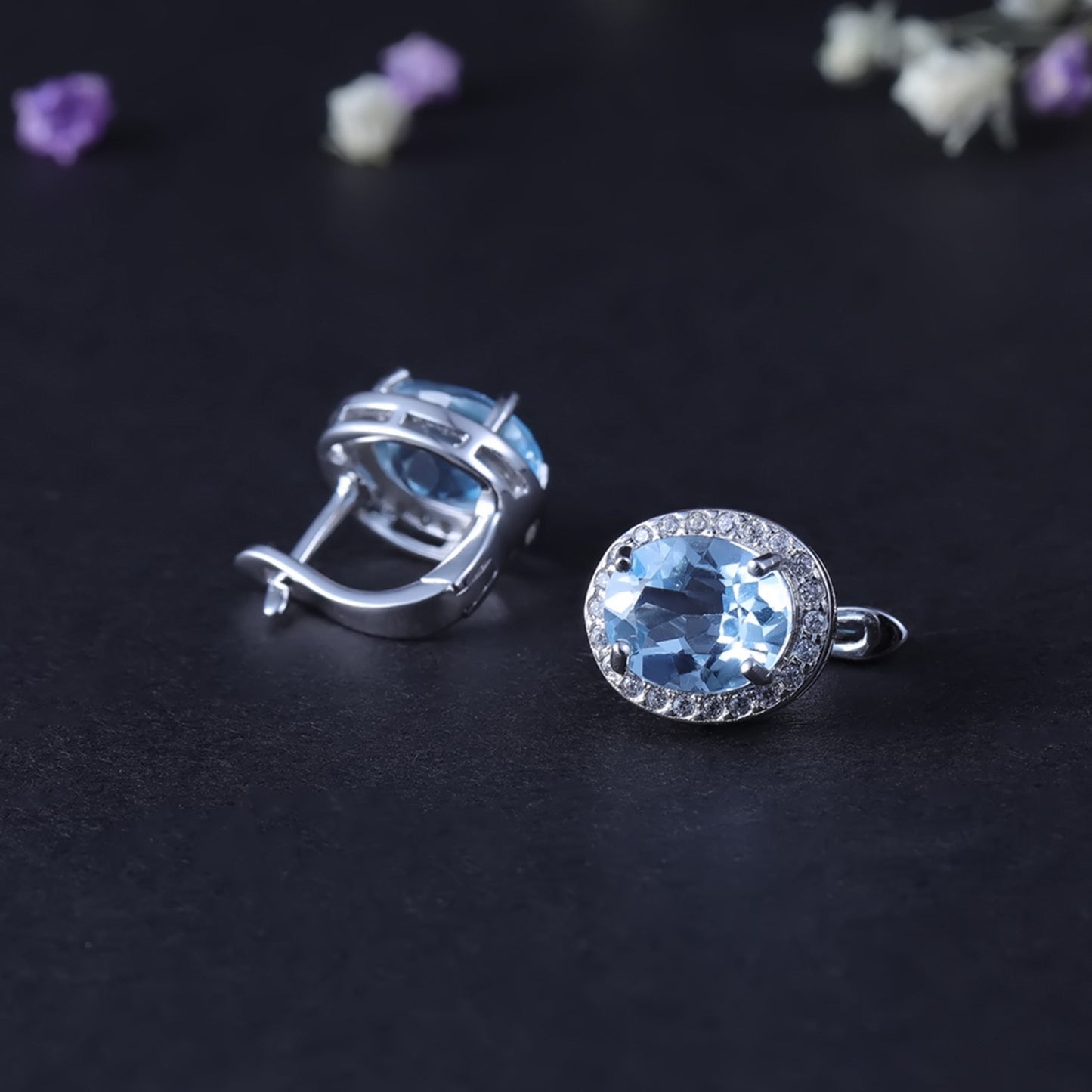 Natural Gemstone Sky Blue Topaz Stud Earrings Light Luxury Fashion High-end Feel s925Silver Gemstone Earrings