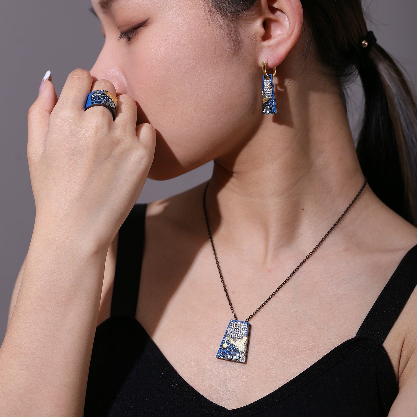 s925Sterling Silver Sapphire Natural Topaz Earrings Niche Square Drop Earrings Original Design Sense Gemstone Earrings for Women