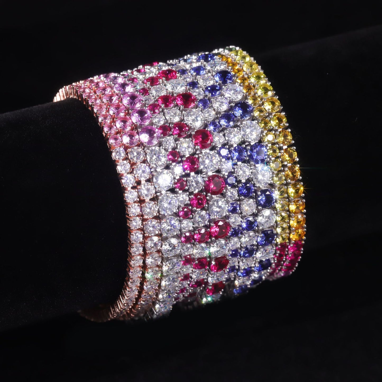 Gradient ins Wind Bracelet3/4/5mm Tennis Chain s925Sterling Silver Inlaid Cultivated Sapphire Rainbow Bracelet