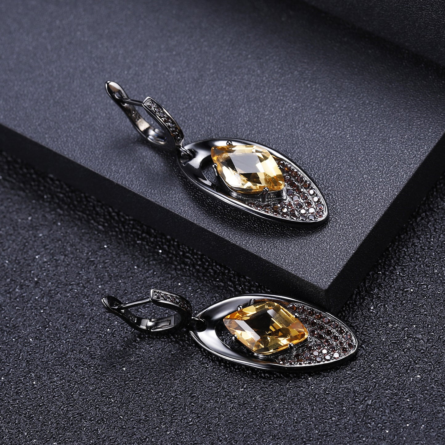 Italian Craft Designer Earrings Jewelry925Silver Inlaid Natural Gemstone Yellow Crystal Earrings