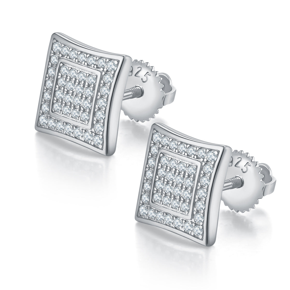 Unique Full Diamond Stud Earrings s925Silver Inlaid Moissanite Stud Earrings Unisex Fashion Export Square Stud Earrings Trendy