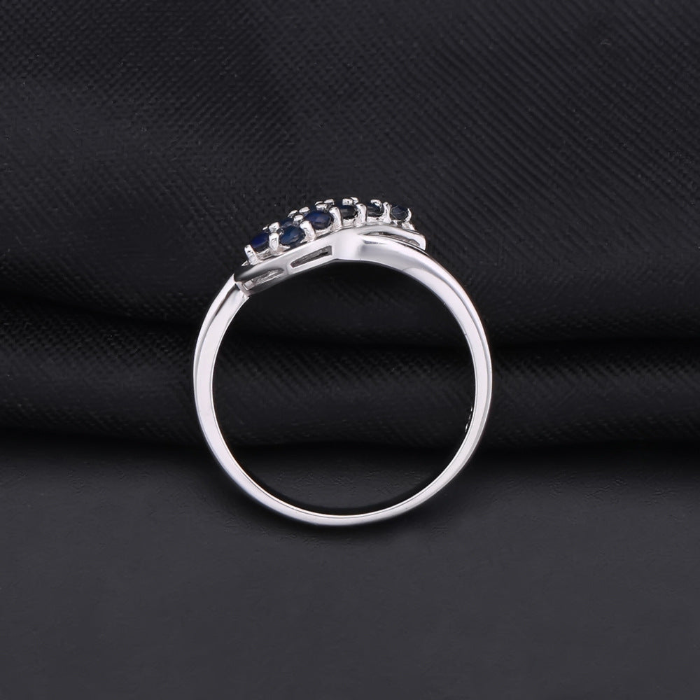Fashionable Natural Sapphire Ring Personality s925Sterling Silver Inlaid Colorful Gemstone Diopside Ring