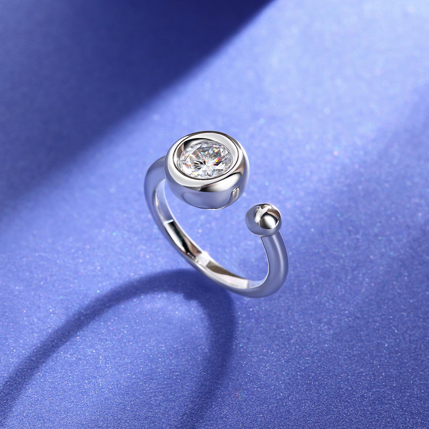 Fashionable Simple Moissanite Open Ring s925Sterling Silver Plated18k Gold Inlay1Carat Moissanite Ring