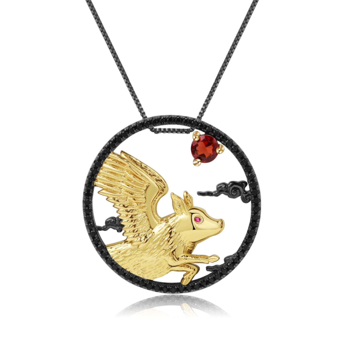 Designer Chinese Style Element Pendant Twelve Zodiac Series Pig 925Silver Natural Gemstone Necklace Pendant