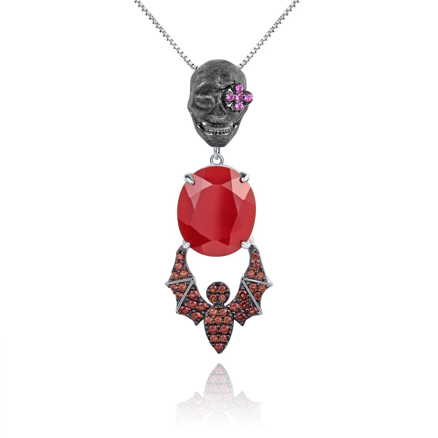 Designer Vintage Skull Bat Pendant Dark Series Jewelry Accessories925Silver Red Agate Necklace Pendant
