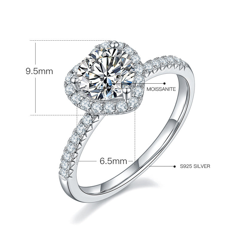 Fashion Heart-Shaped Ring s925Sterling Silver Inlaid1Carat Moissanite Wedding Ring Moissanite Ring