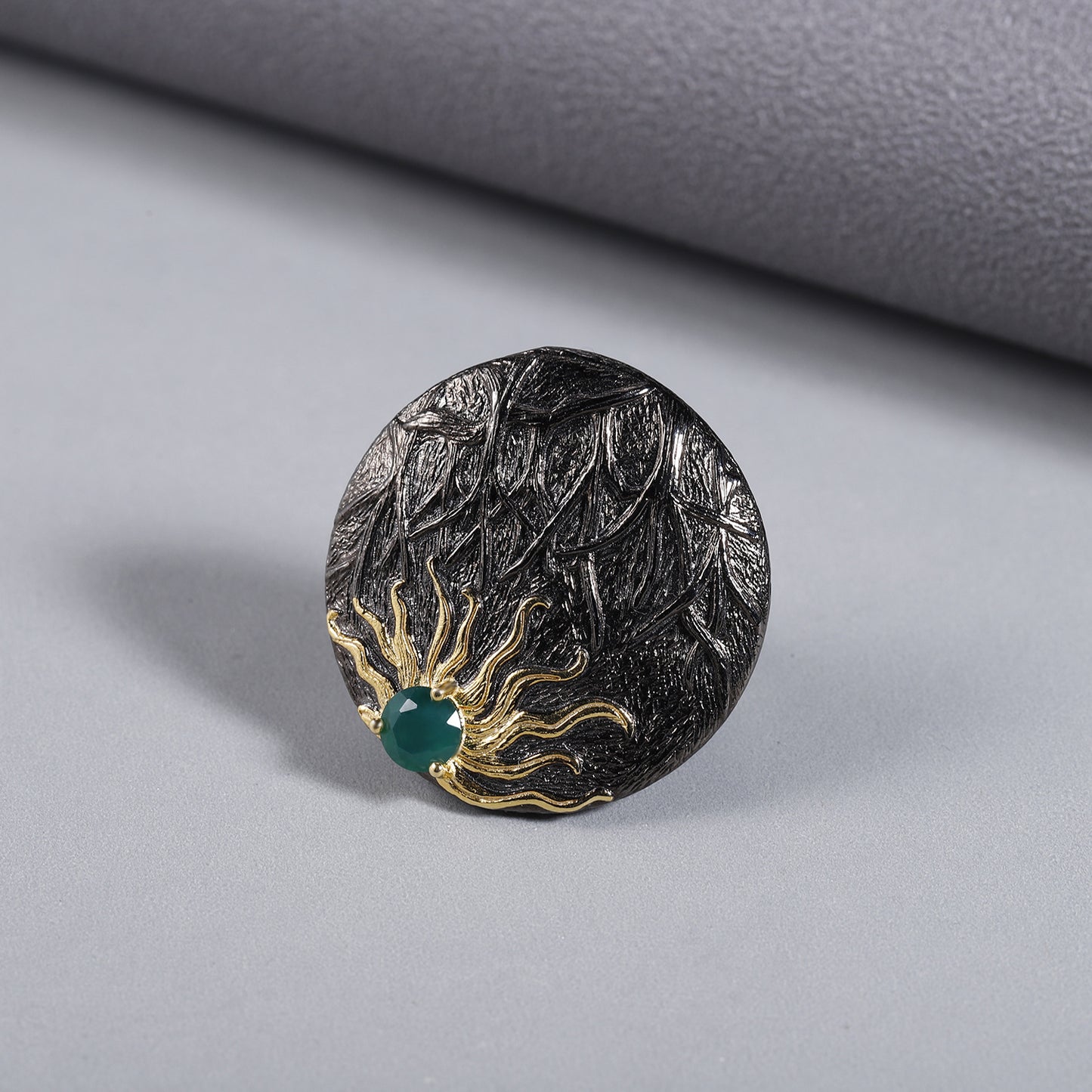 Designer Dark Retro Style Ring Shan Hai Jing Kuafu Chasing the Sun Design s925Silver natural gemstone ring