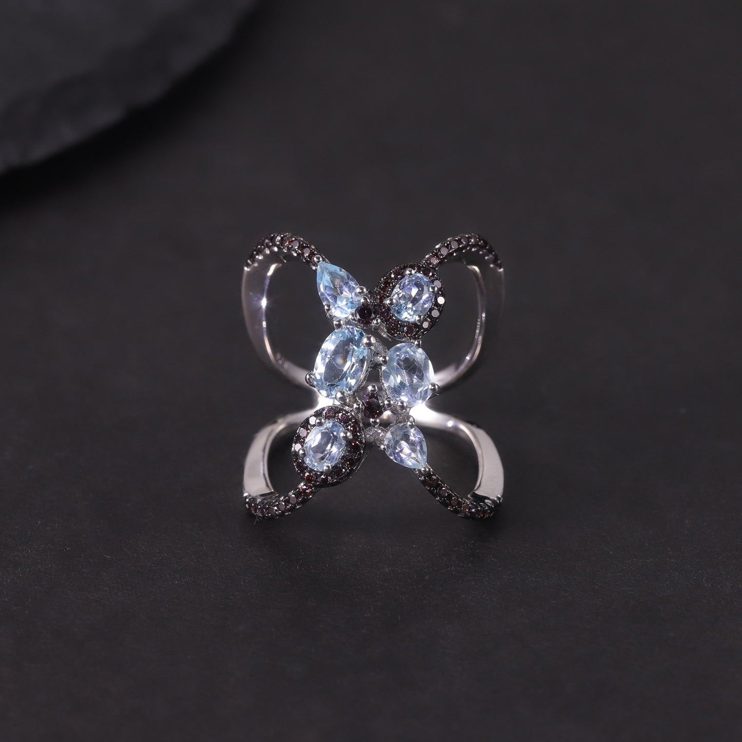 Butterfly Shape Original Design Natural Topaz Ring s925Silver Cluster Inlaid Amethyst Dark Style Couple Rings