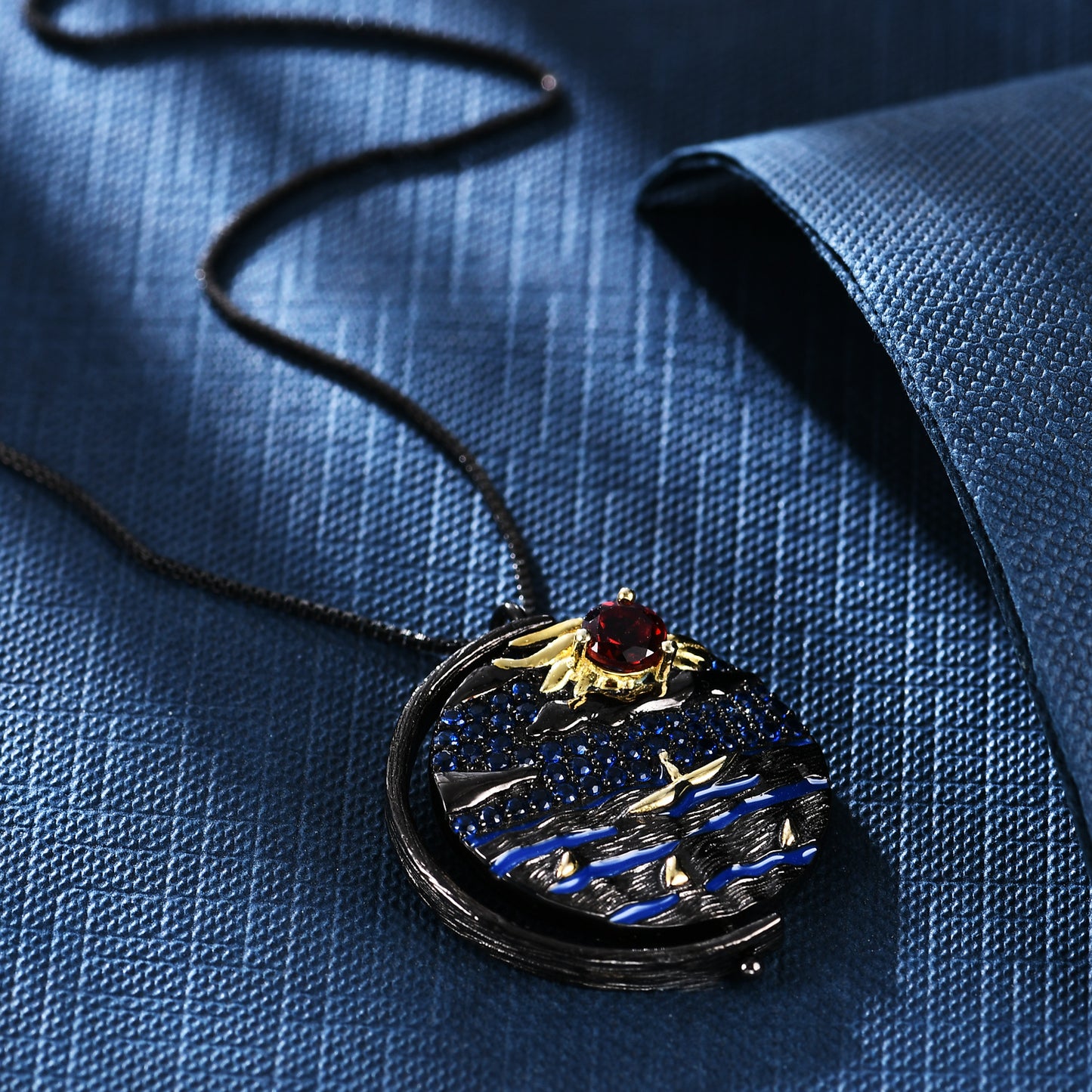 Italian Abstract Pattern Vintage Jewelry Designer Necklace s925Silver Inlaid Gemstone Necklace Pendant