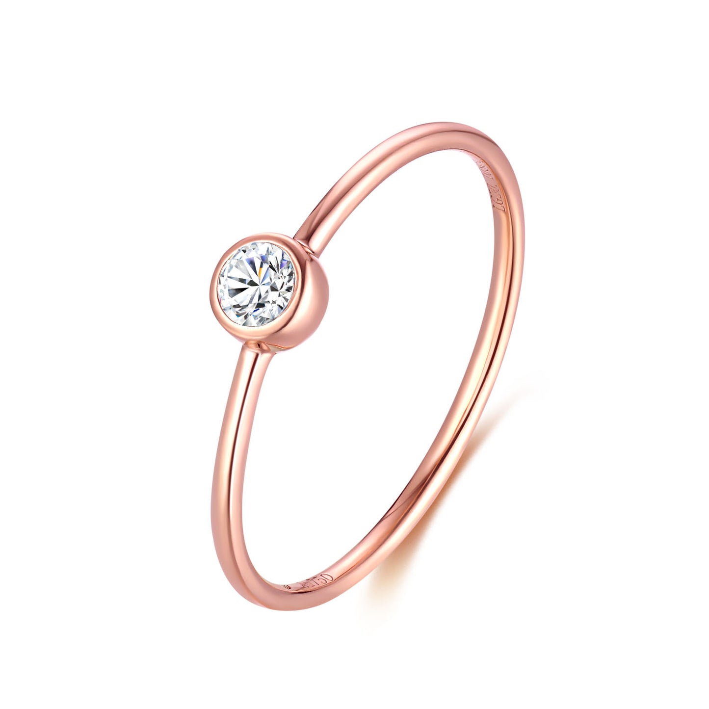 Classic and Simple18k Gold Inlaid Cultivated Diamond Ring0.1Carat Rose Gold Small k Women's Gold Ring