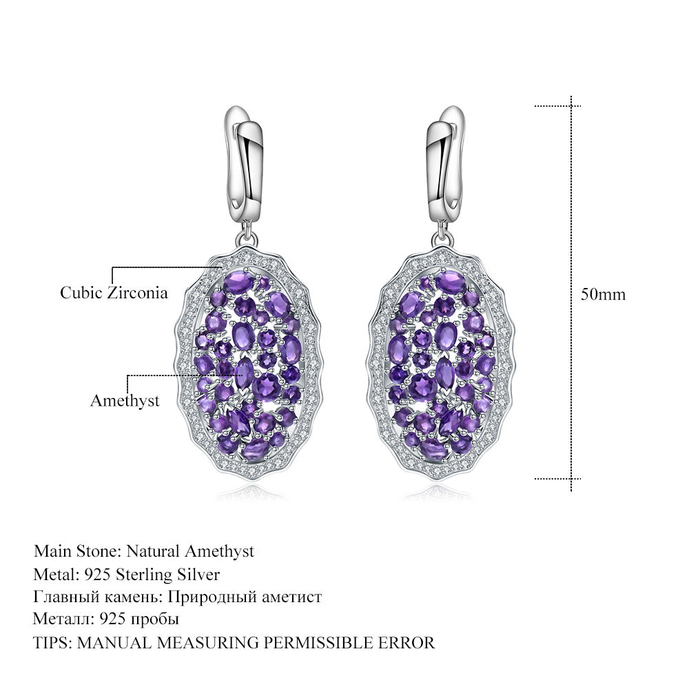 Luxurious Natural Amethyst Stud Earrings Group Inlay High-End Feel s925Silver Inlaid Natural Gemstone Earrings Jewelry