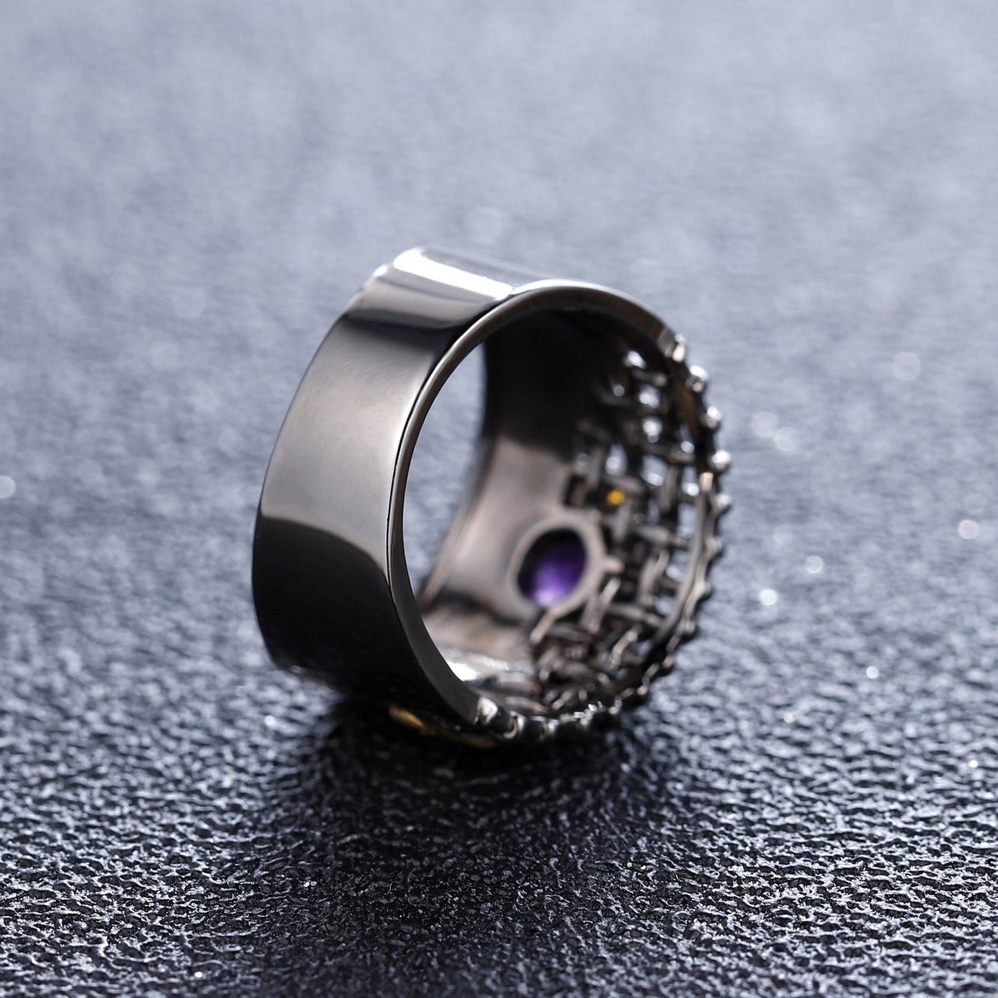 Italian Craft Designer Ring Vintage Style Red Spider Lily Design925Silver Natural Amethyst Ring