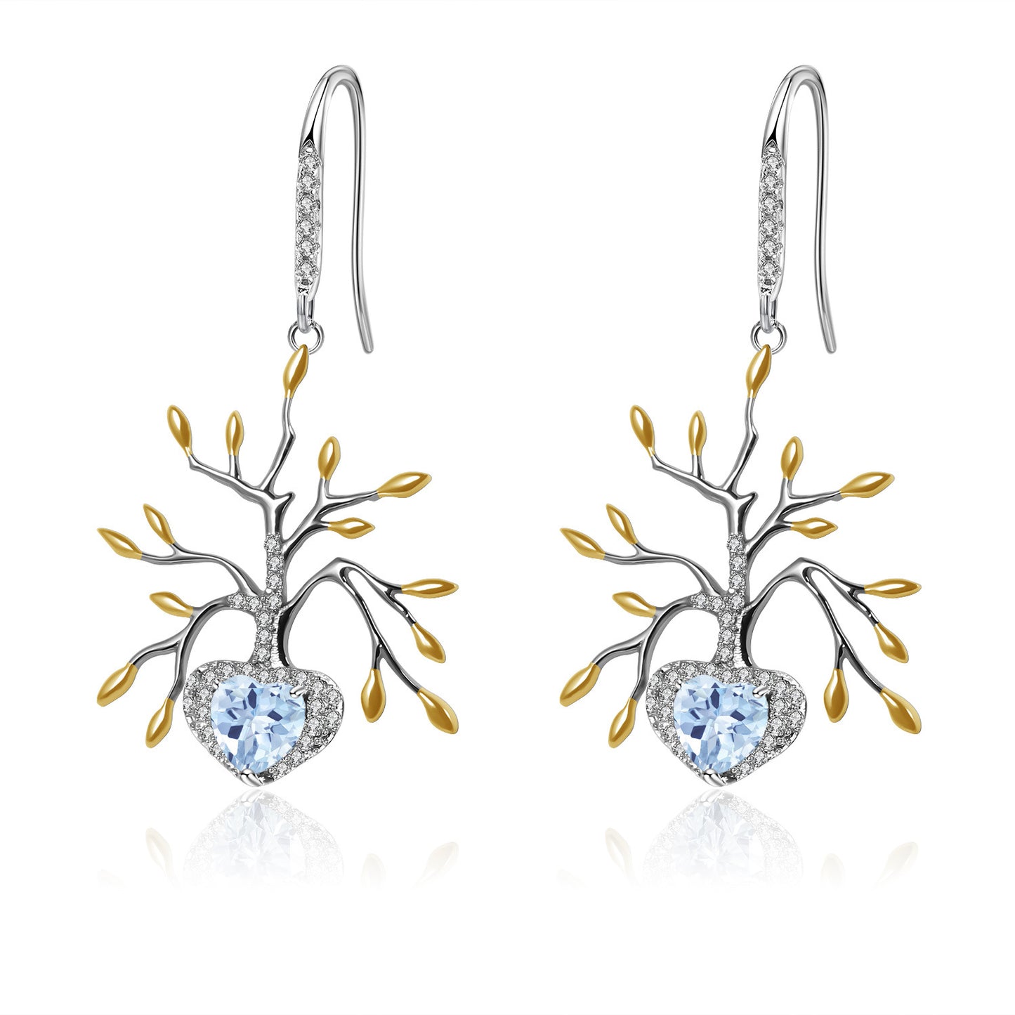 Designer High-End Natural Topaz Earrings Tree of Life Design Series925Silver Gemstone Stud Earrings