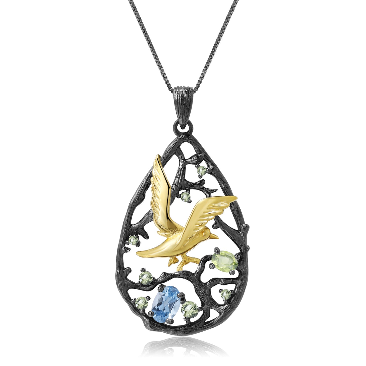 Bird's Paradise Original Design Pendant Topaz High-end Accessory s925Sterling Silver Natural Garnet Necklace