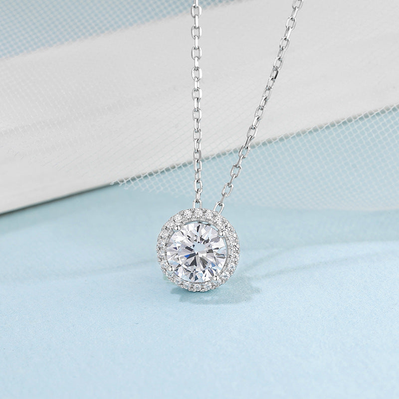 In-stock Fashion Earrings Necklace Set s925Sterling Silver Inlaid D Color1Carat Moissanite Jewelry Set