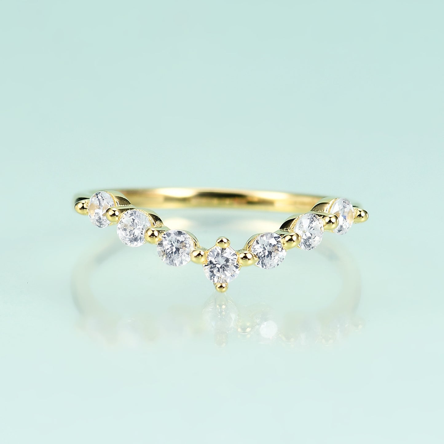 S925Sterling Silver Inlaid Gemstone5A Zircon Ring Fashionable, Simple, and Luxurious V Character Ring Plating14k Gold ring
