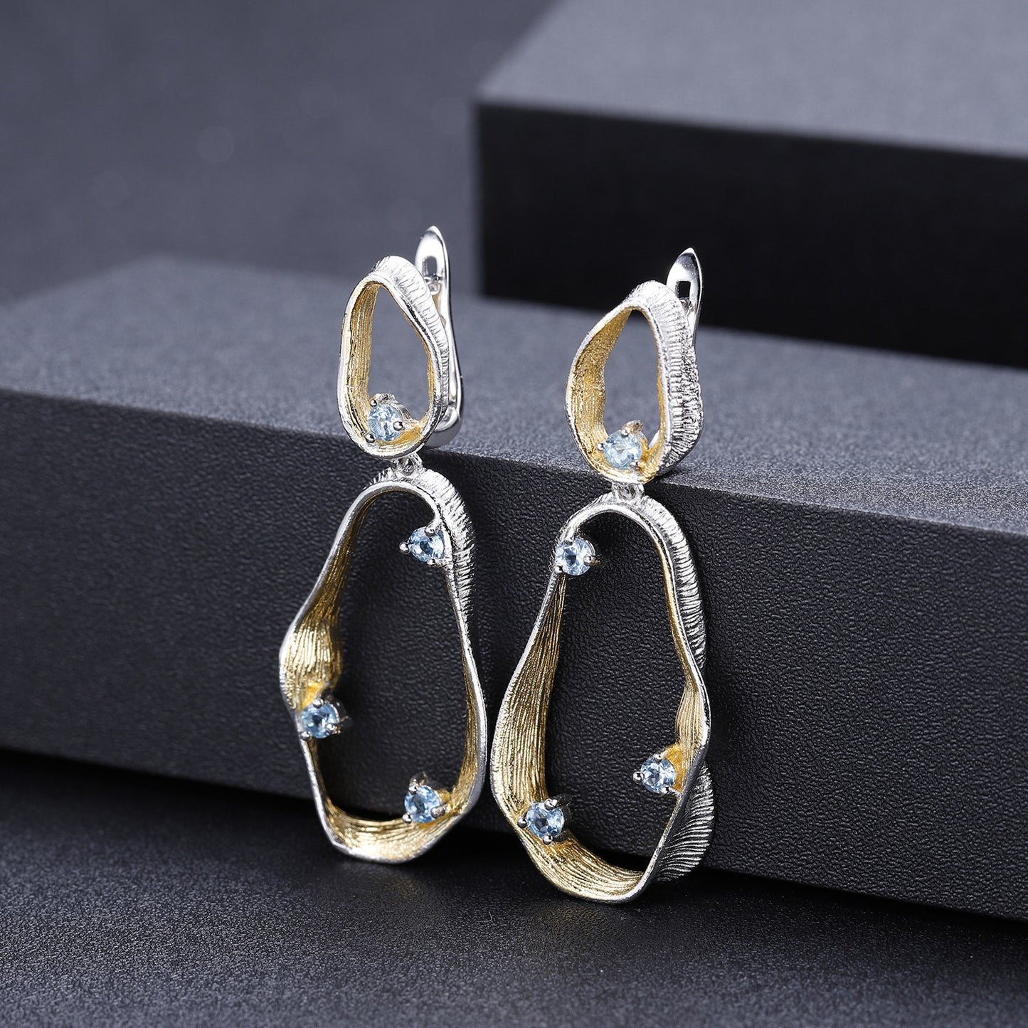 Designer High-End Gemstone Earrings Italian craftsmanship s925Silver Natural Topaz Stud Earrings
