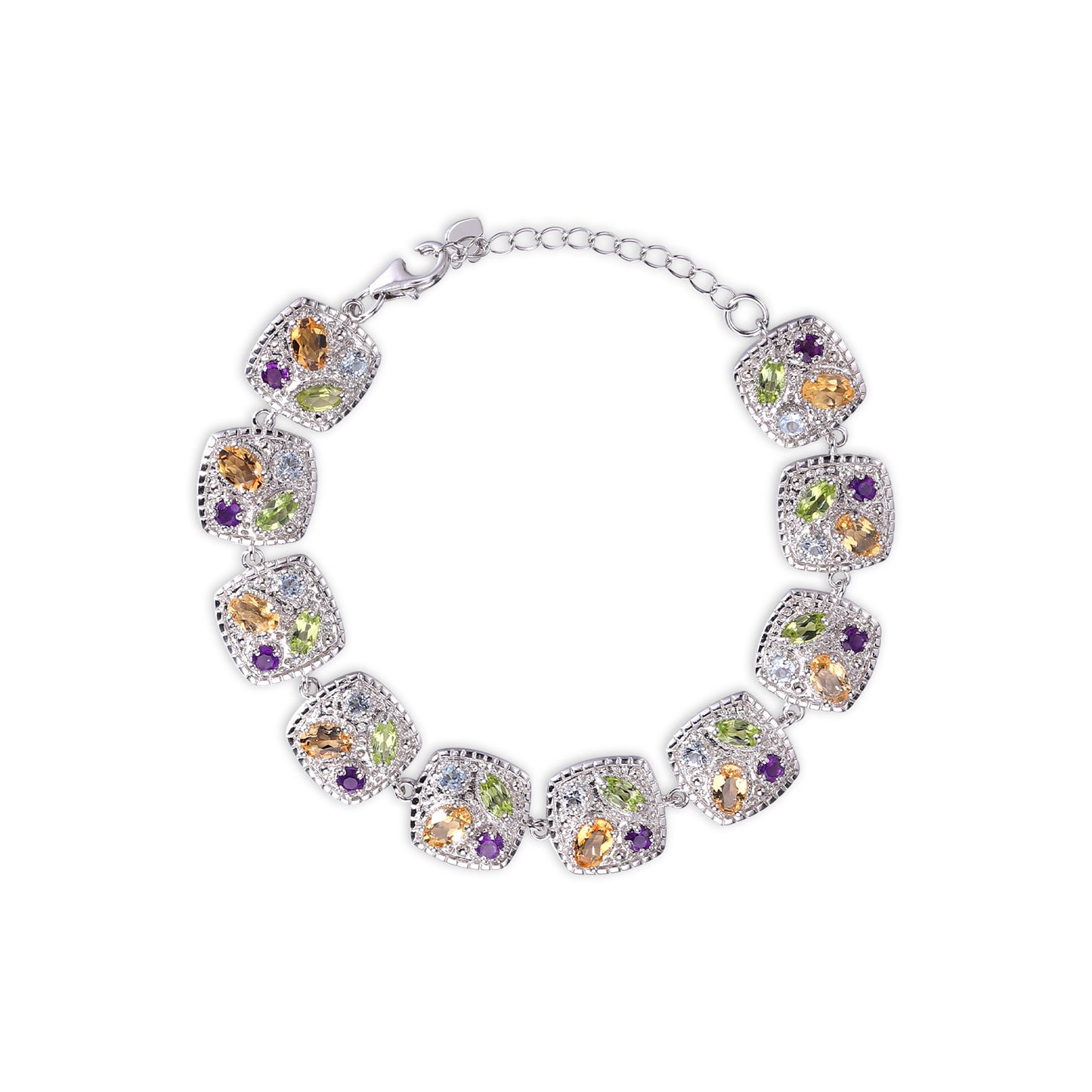 Unique Niche Design Light Luxury Natural Colorful Gemstone Bracelet S925Sterling Silver Plated18k Gold Bracelet