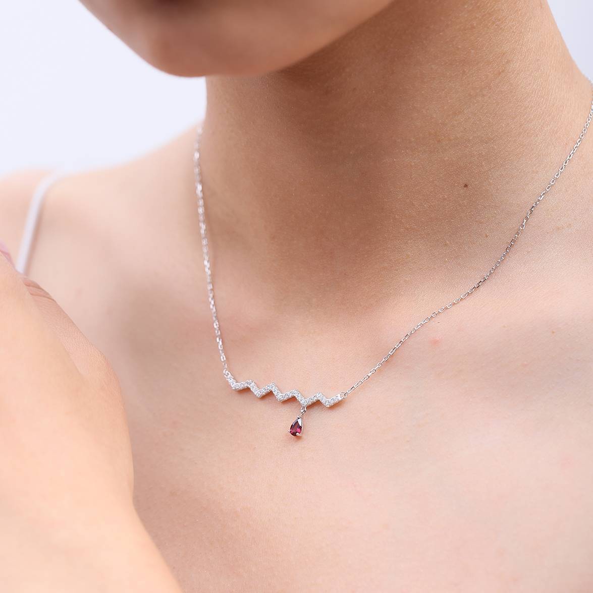 Wave Gemstone Necklace for Women Versatile High-End Feel925Sterling Silver Natural Gemstone Necklace
