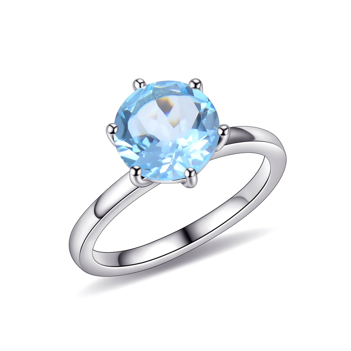 Wedding Natural Gemstone Ring s925Sterling Silver Inlaid Crystal Topaz Black Hair Crystal Ring8mm Single Main Stone