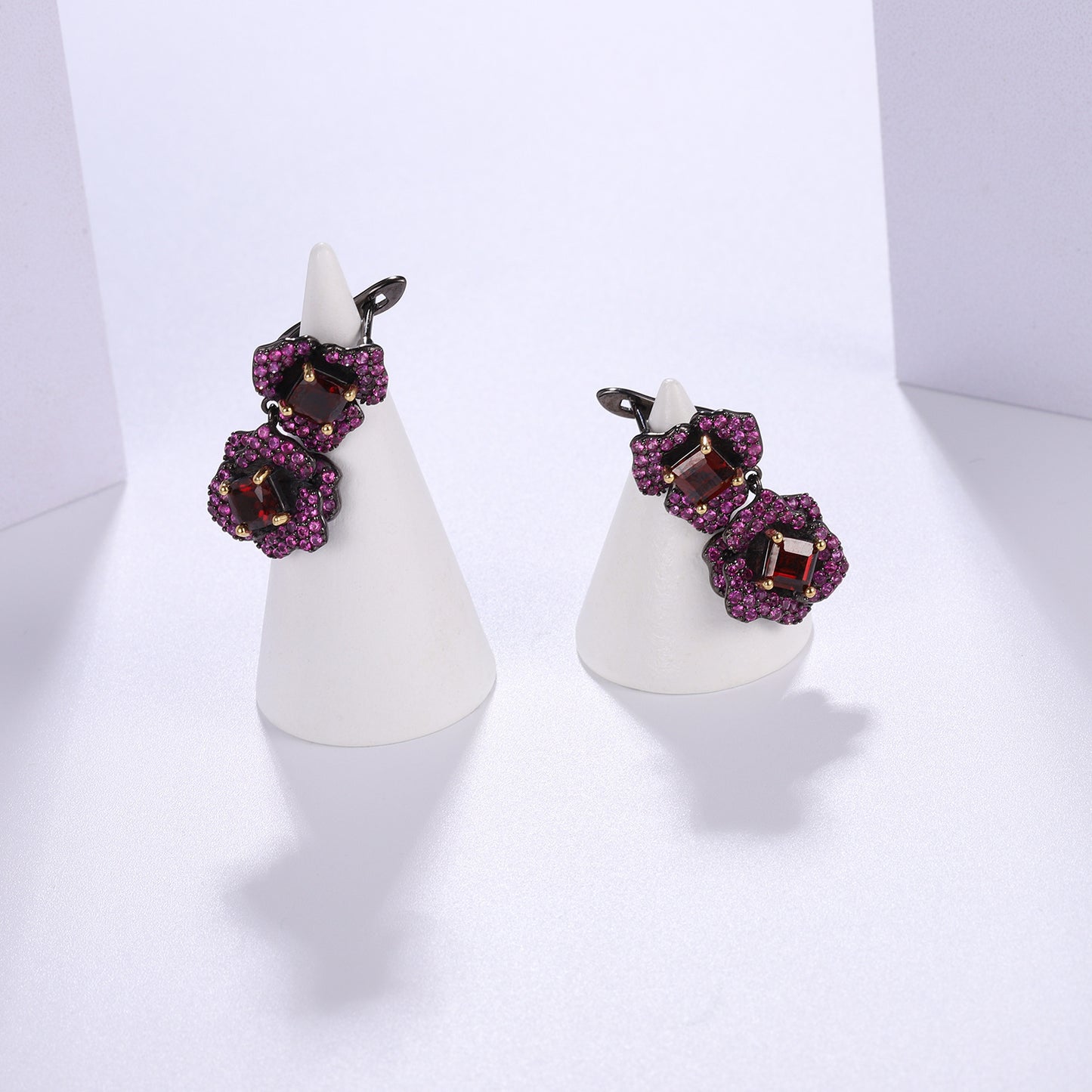 Designer Natural Gemstone Earrings Natural Style Floral Series Russian Luxury s925Silver Amethyst Earrings
