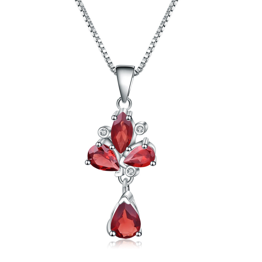 New Design Sense Banquet Jewelry Garnet Pendant Personality s925Silver Natural Gemstone Necklace Pendant