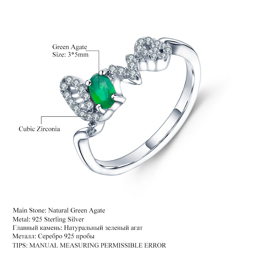 Fashion Design Luxury Amethyst Ring for Women 925Sterling Silver Inlaid with Natural Gemstones LOVE Letter Ring