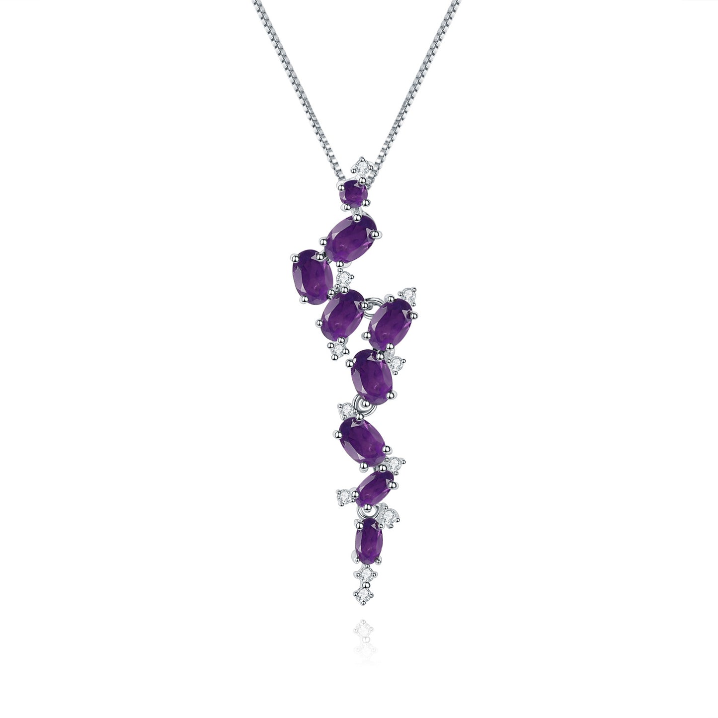 Designer High-End Long Gemstone Pendant Necklace French Romance s925Silver Natural Amethyst Necklace Pendant