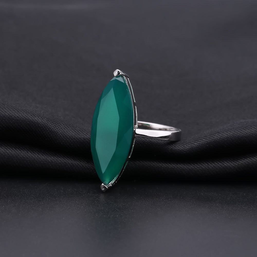 Customization s925Silver Inlaid Green Agate Ring Necklace Earrings Three-Piece Set Natural Gemstone Jewelry Set