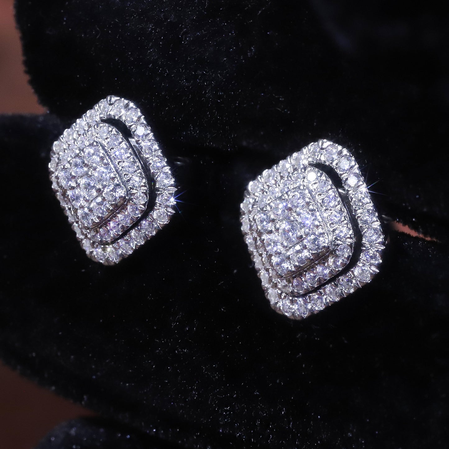 Chanel Style Rhombus Square Crystal Earrings9/10/14/18k Gold Multiple Wearing Styles Stacked Cultivated Diamond Stud Earrings