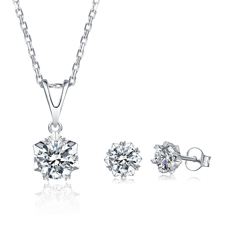 Snowflake Earrings Necklace Set S925Sterling Silver Inlaid with Fire D Color0.5/1Moissanite Gemstone Jewelry Set