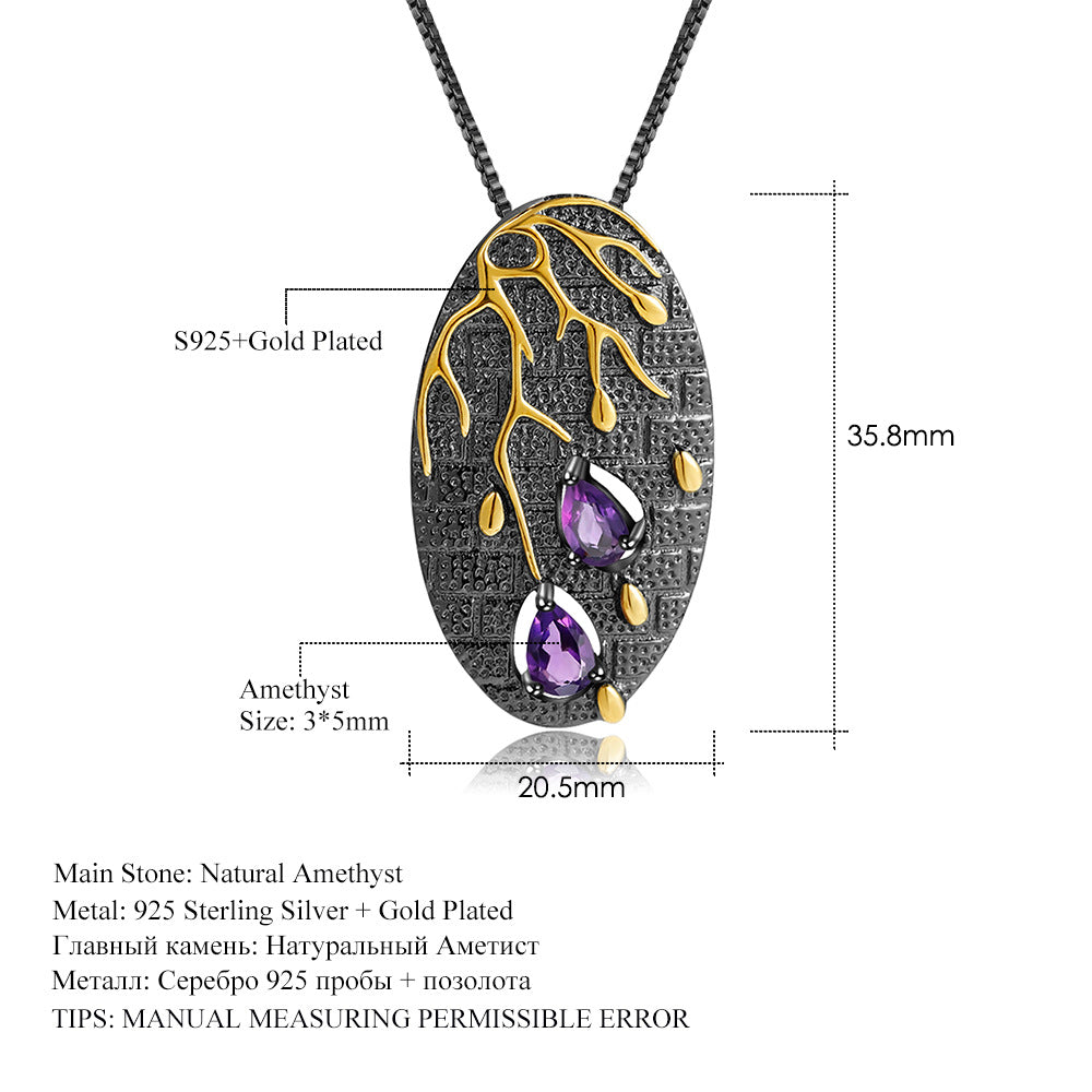 Colorful Designer Pendant with Advanced Georgia Style s925Sterling Silver Natural Amethyst Necklace Pendant