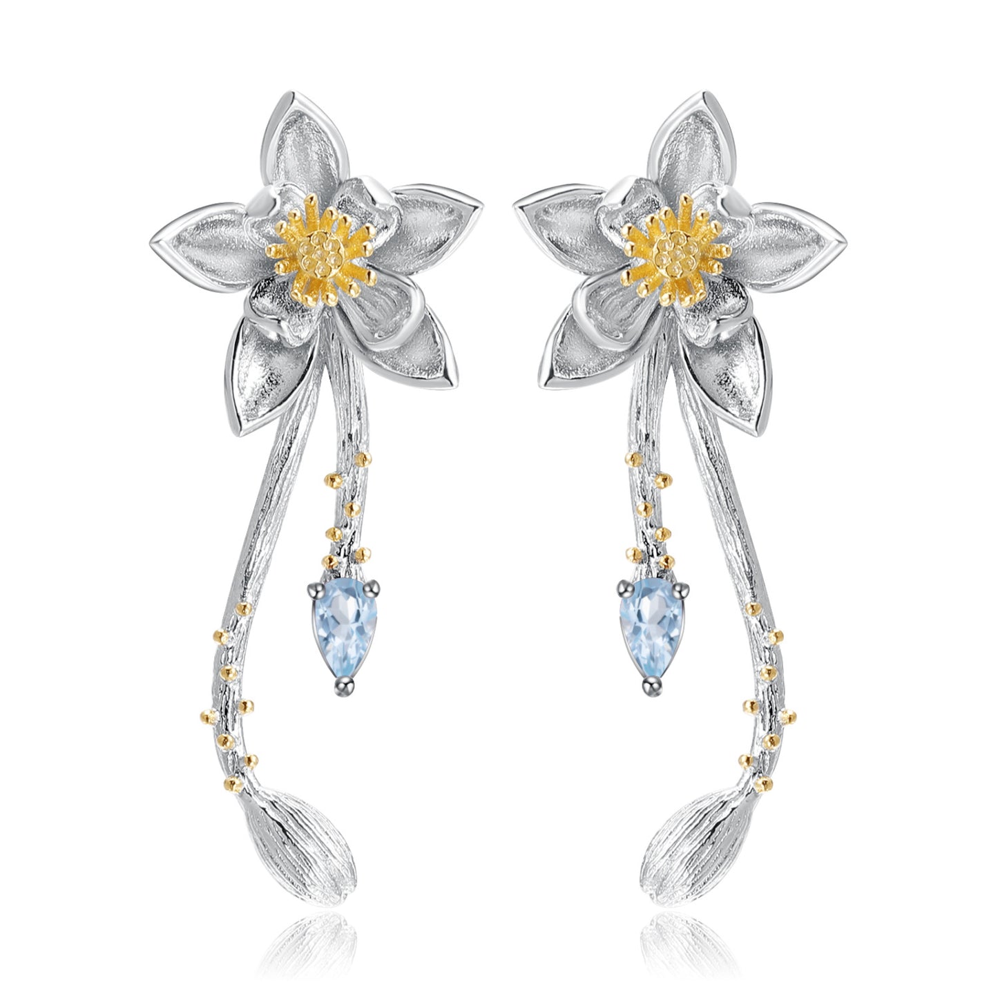Designer High-End Gemstone Earrings Natural Style Floral Design925Silver Natural Rose Garnet Earrings