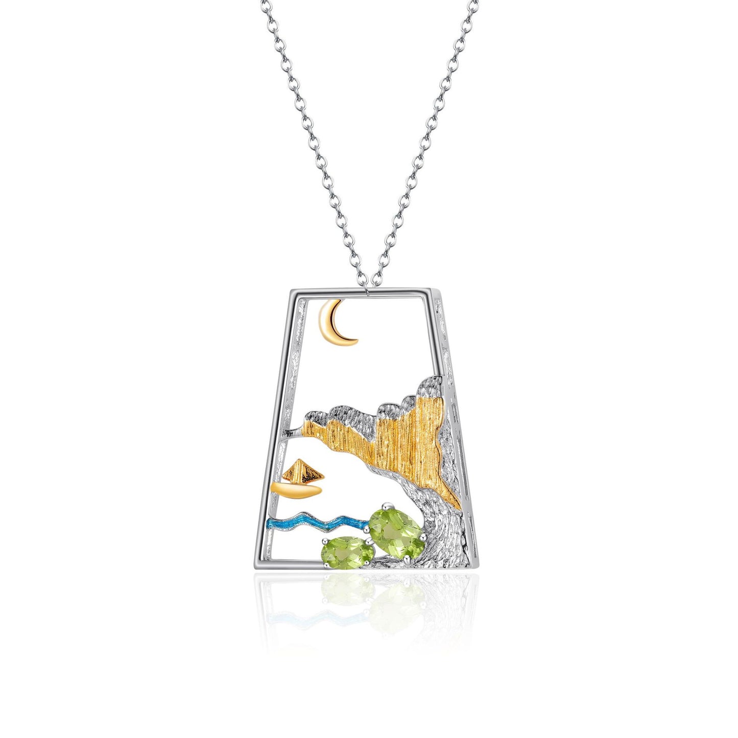 Moonlight Sparkling Full Painting Boat High Aesthetic ins Wind Pendant S925Sterling Silver Natural Gemstone Original Design Necklace